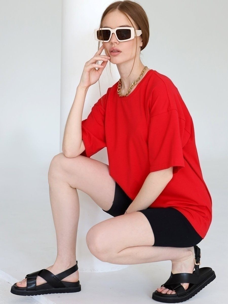 Solid Oversized T Shirt Loose Fit Crewneck Casual Tee