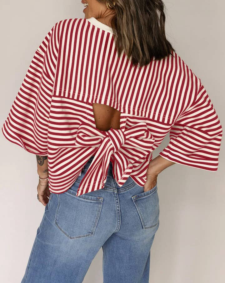 Womens Striped Top Loose Fit Short Sleeve Casual Tee