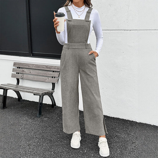 Corduroy Wide-leg Jumpsuit with Adjustable Straps