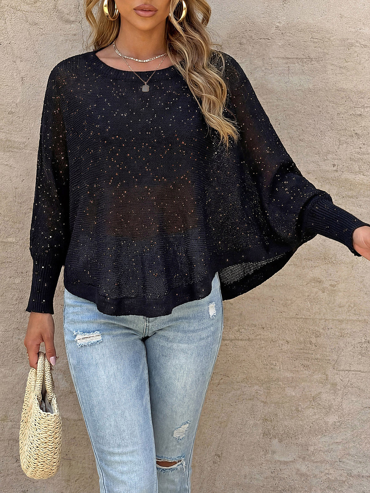 Women's Sequin Batwing Beach Cover Up Top