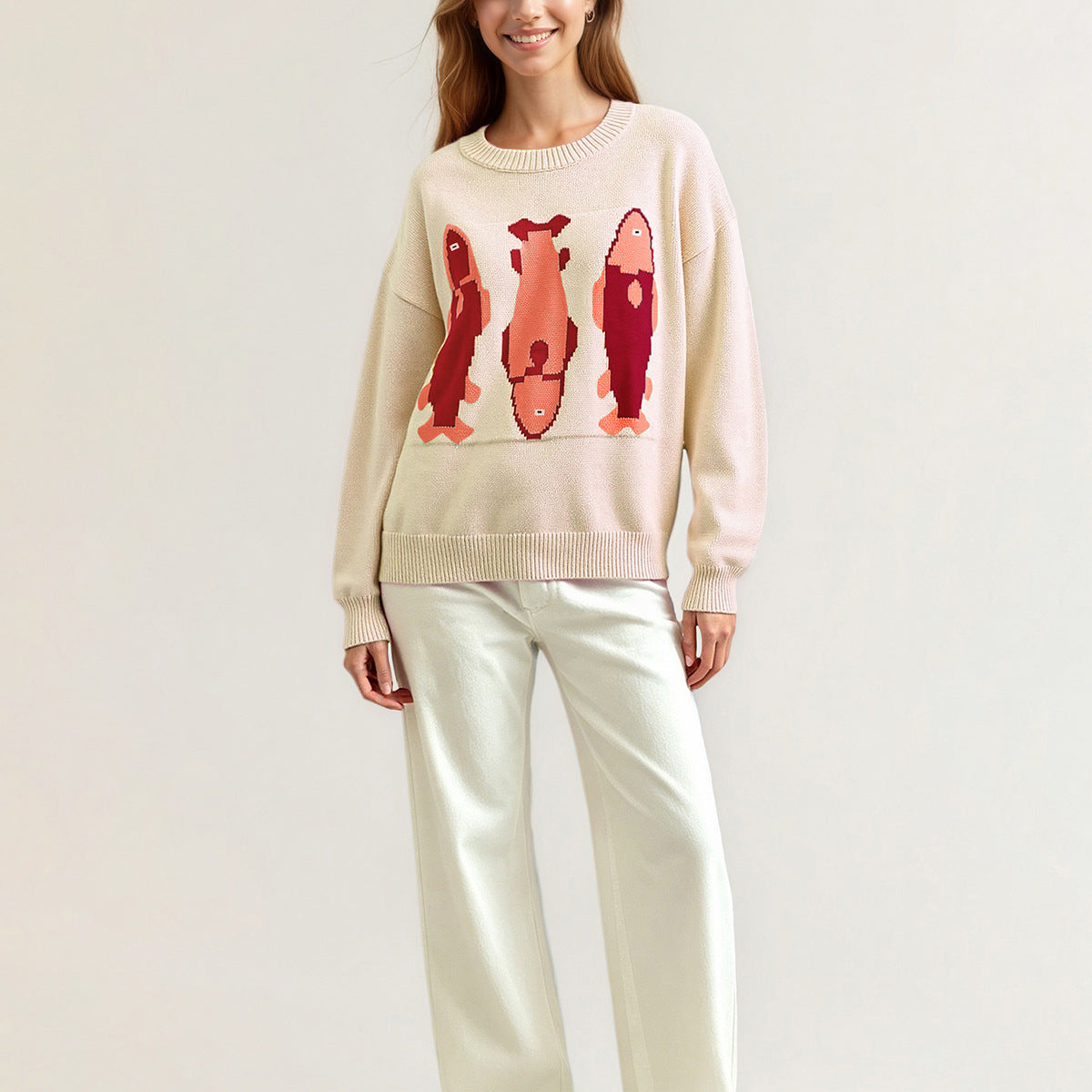 Women's Oversized Crewneck Graphic Sweater Colorblock