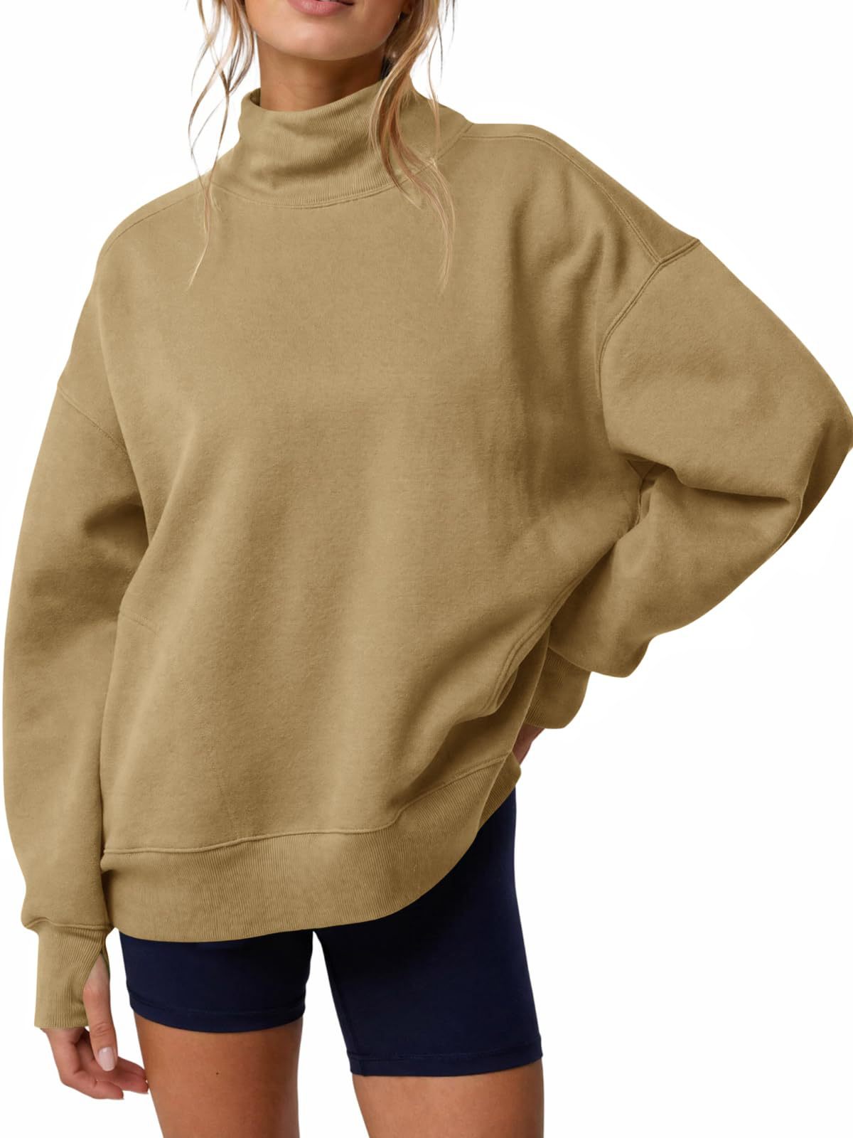 Mock Neck Oversized Womens Sweatshirt Solid Pullover Top
