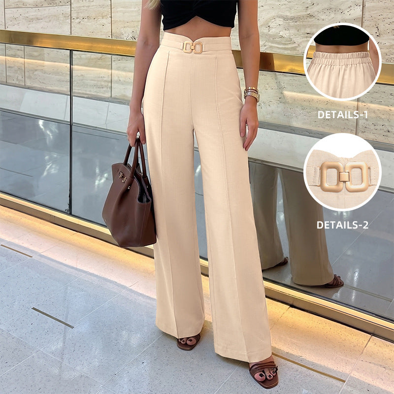 Solid Linen Wide Leg Pants High Waist Tailored Fit