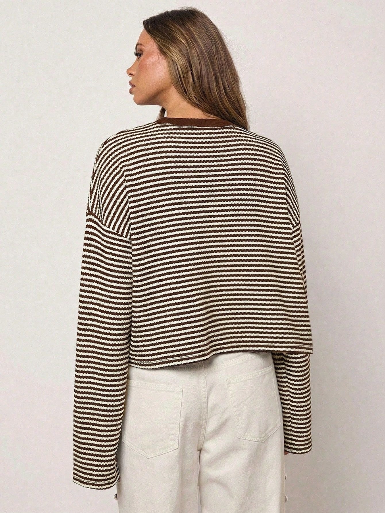 Striped Knit Sweater Long Sleeve Oversized Casual Top