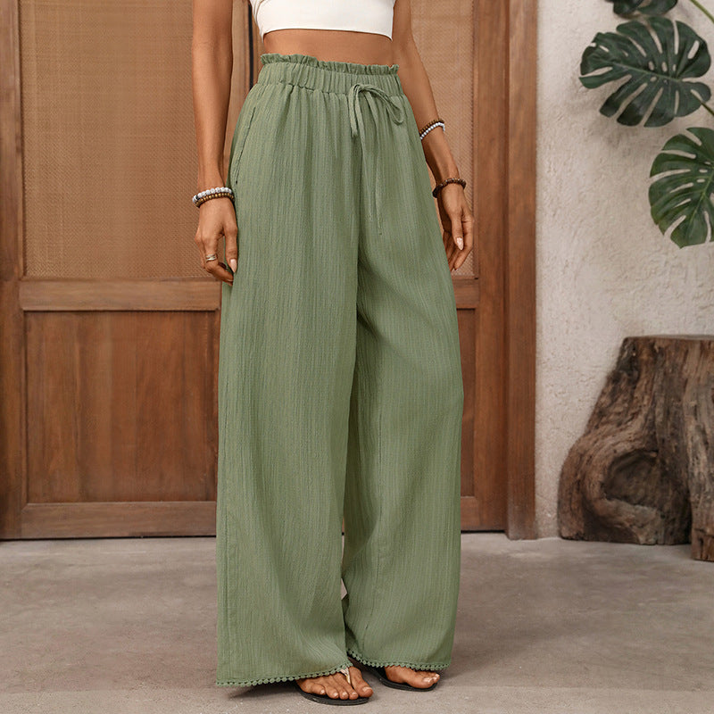 Womens Wide Leg Pants High Waist Drawstring Casual Pants