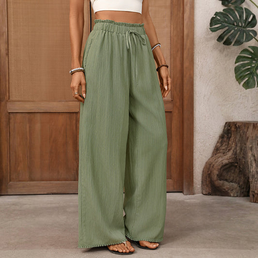 Womens Wide Leg Pants High Waist Drawstring Casual Pants