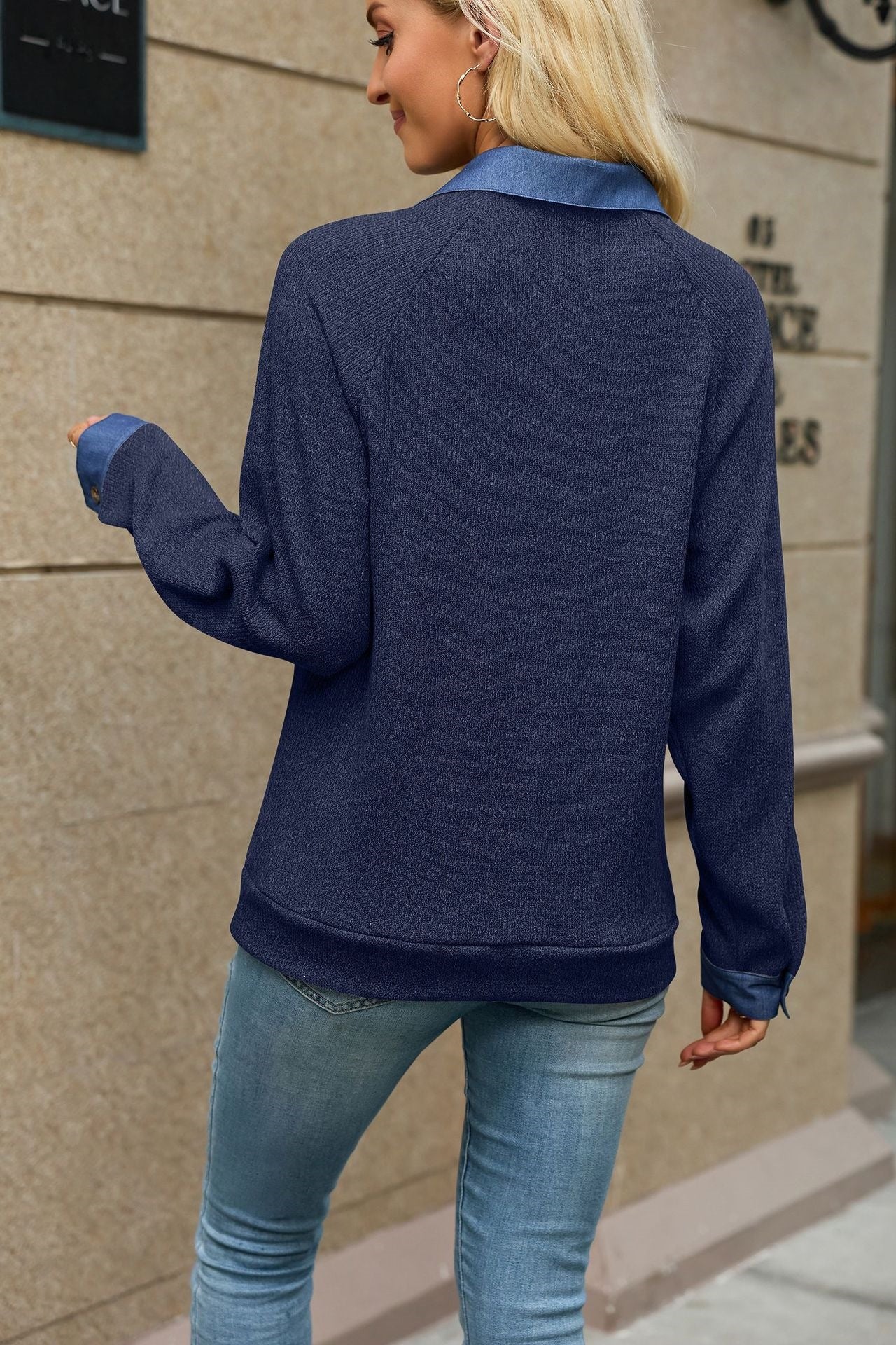 Colorblock Collared Button Front Knit Pullover Top