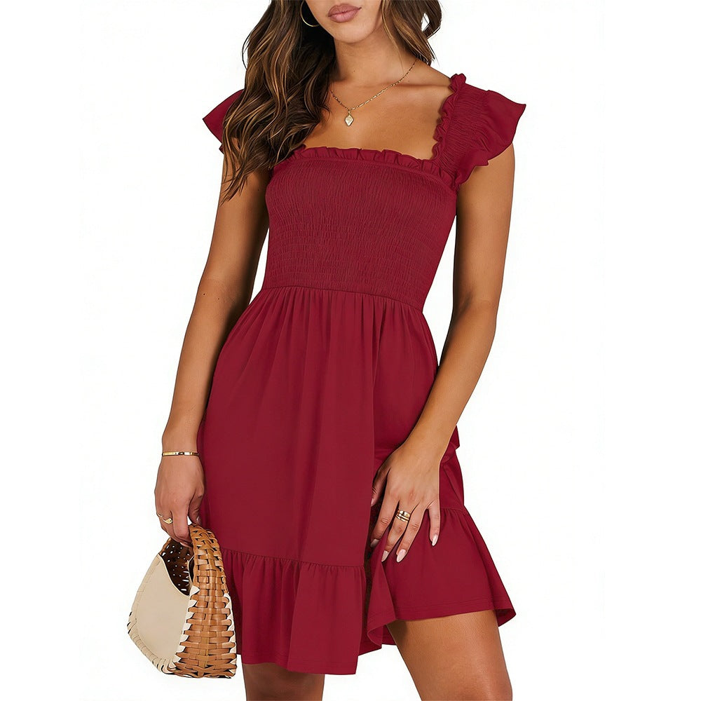 Women’s Smocked Square Neck Ruffle Sleeve Mini Dress Casual Summer Flowy A Line Dress