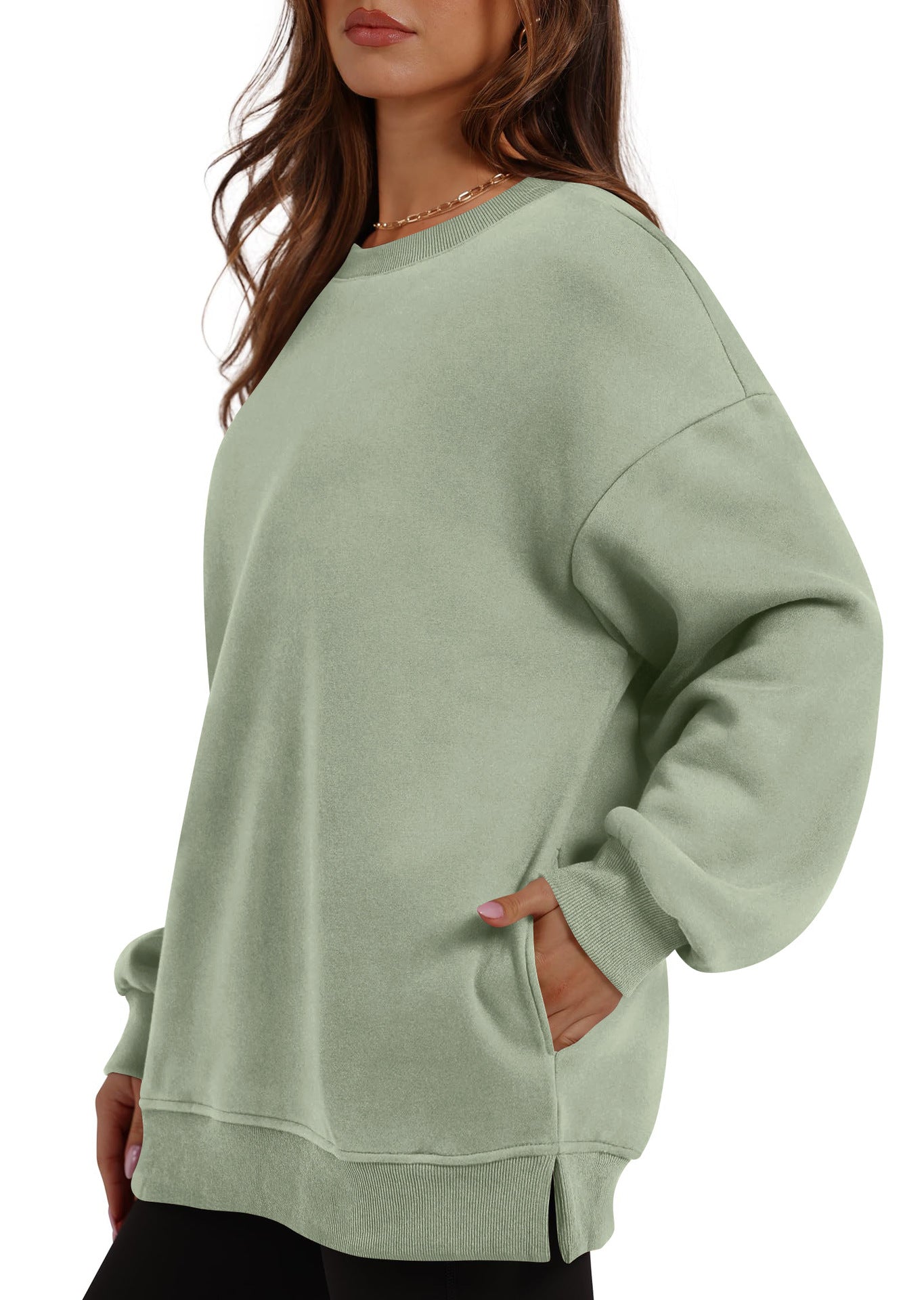 Oversized Crewneck Pullover Sweatshirt with Pockets