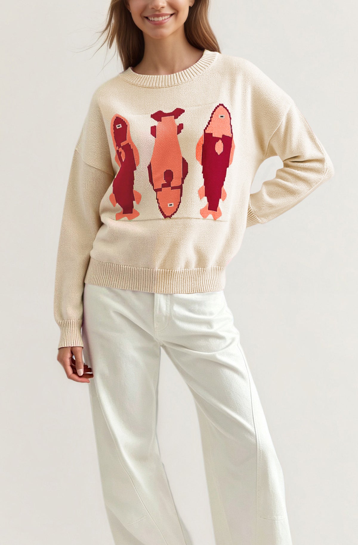 Women's Oversized Crewneck Graphic Sweater Colorblock