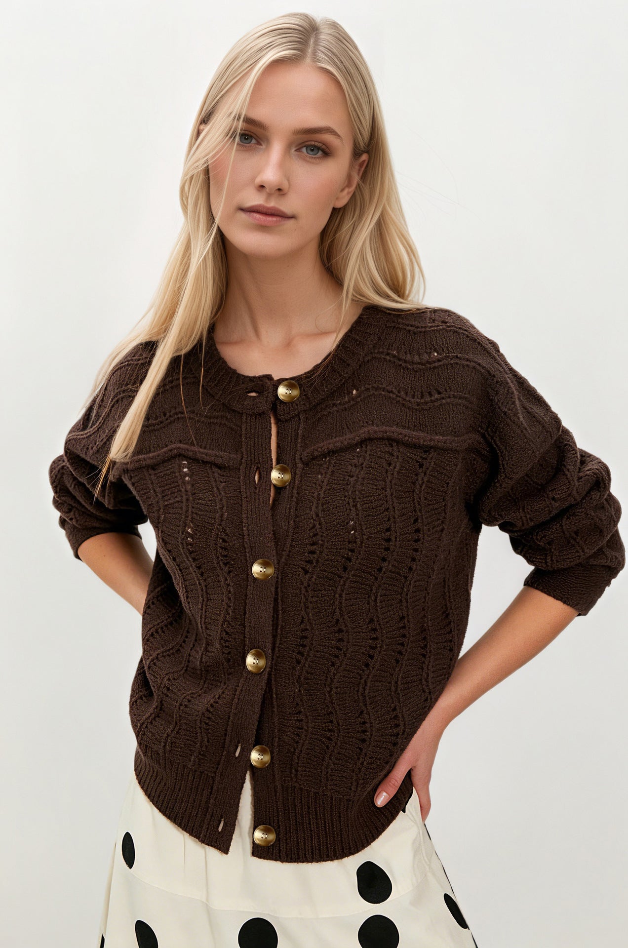 Button Knit Cardigan Sweater Casual Long Sleeve Top
