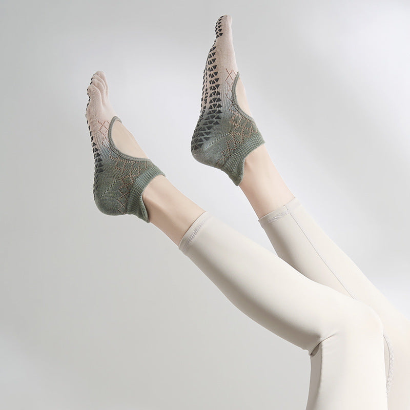 Women Gradient Pilates Toe Socks Non Slip Cotton Grip