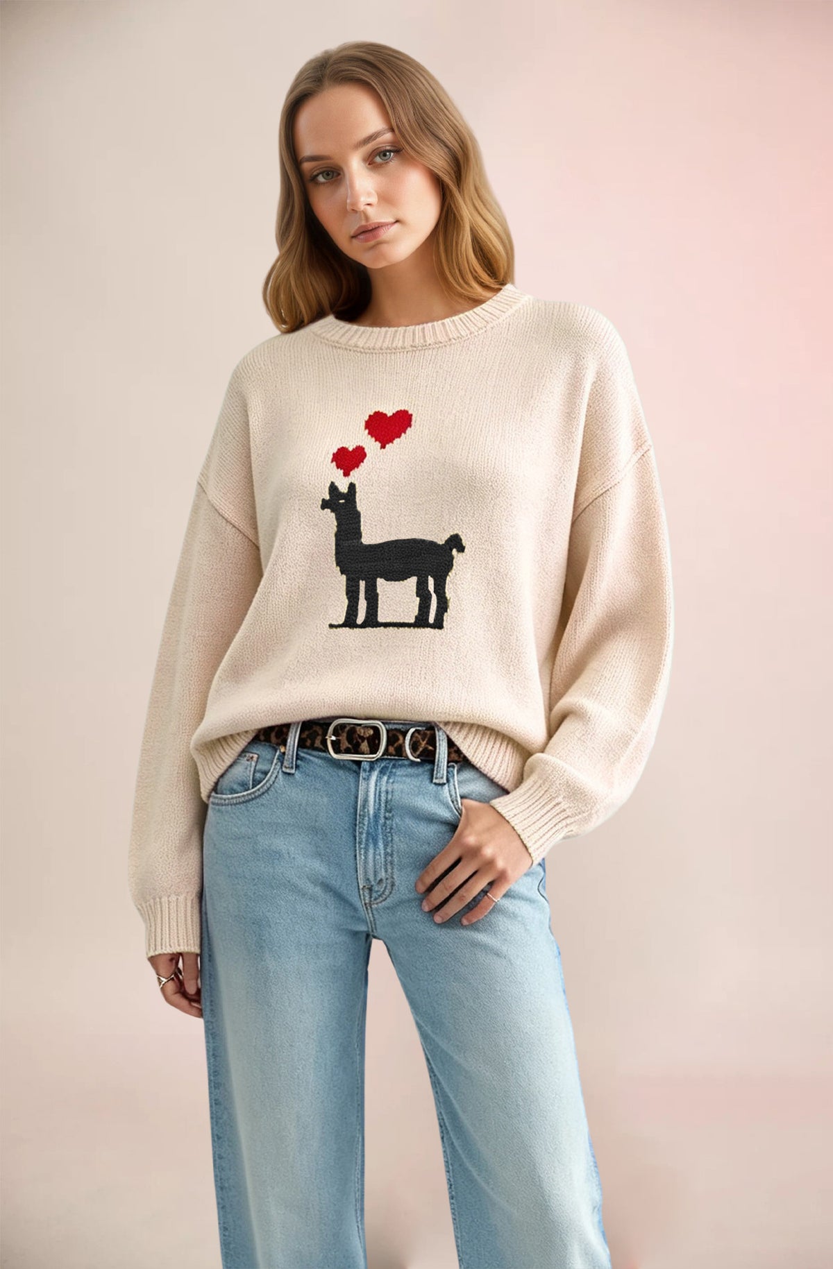Women's Llama Heart Crewneck Sweater Valentine
