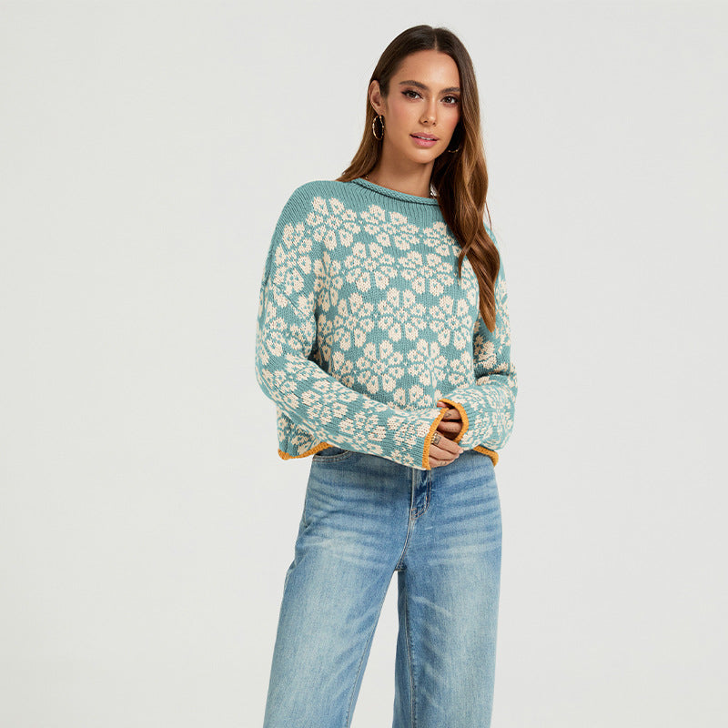 Women's Oversized Colorblock Fair Isle Crewneck Sweater