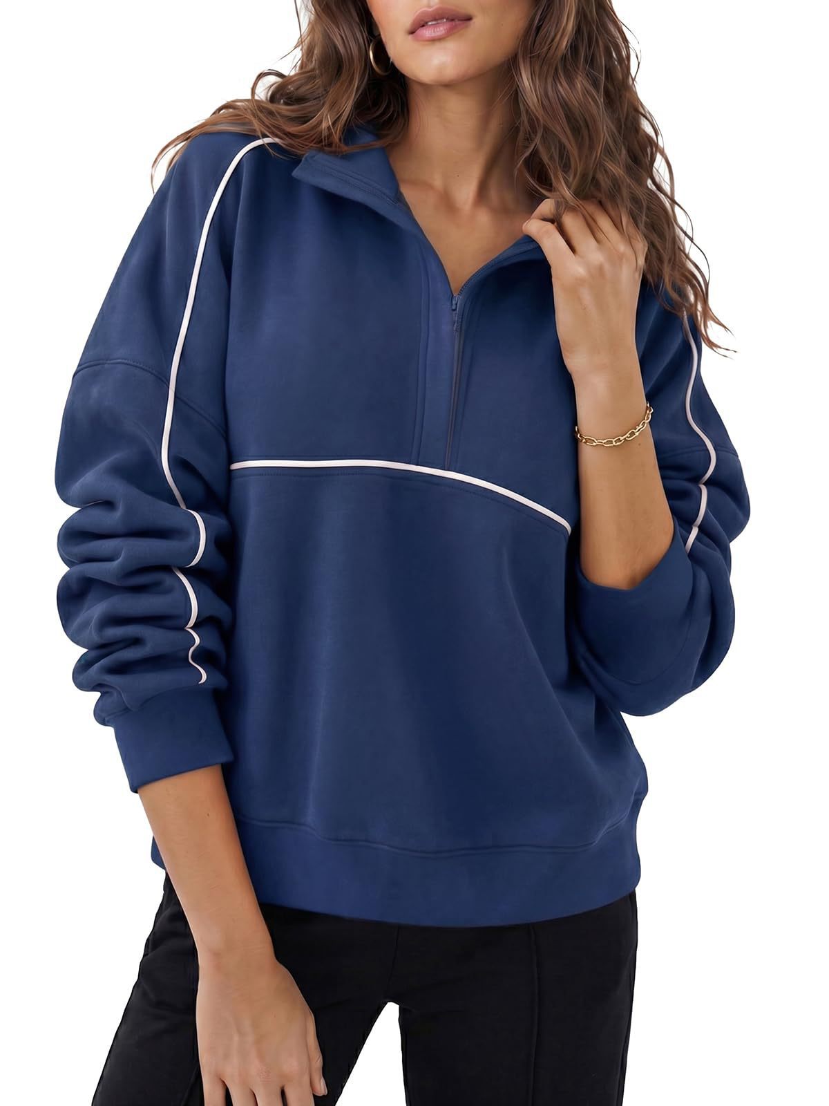 Contrast Piping Half Zip Pullover Sweatshirt