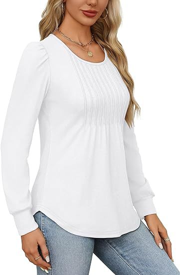 Solid Cotton Top Casual Pleated Puff Sleeve