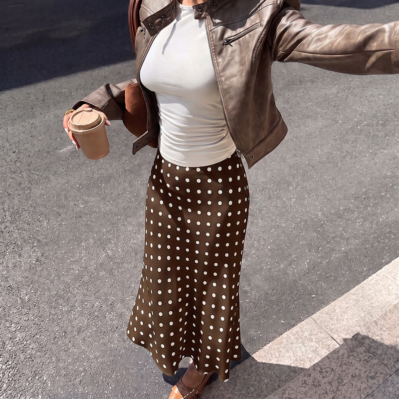 Polka Dot Midi Skirt High Waist Flare A Line Skirt