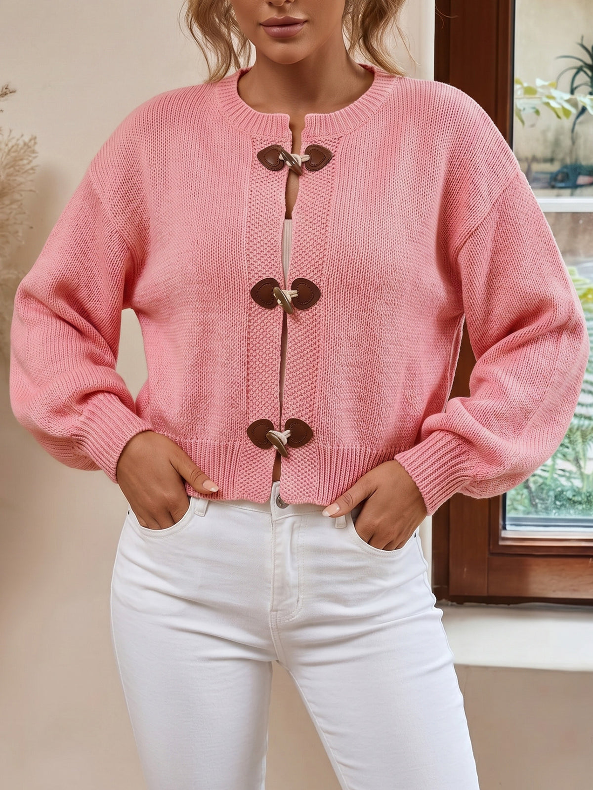 Women's Toggle Button Chunky Knit Cardigan Sweater