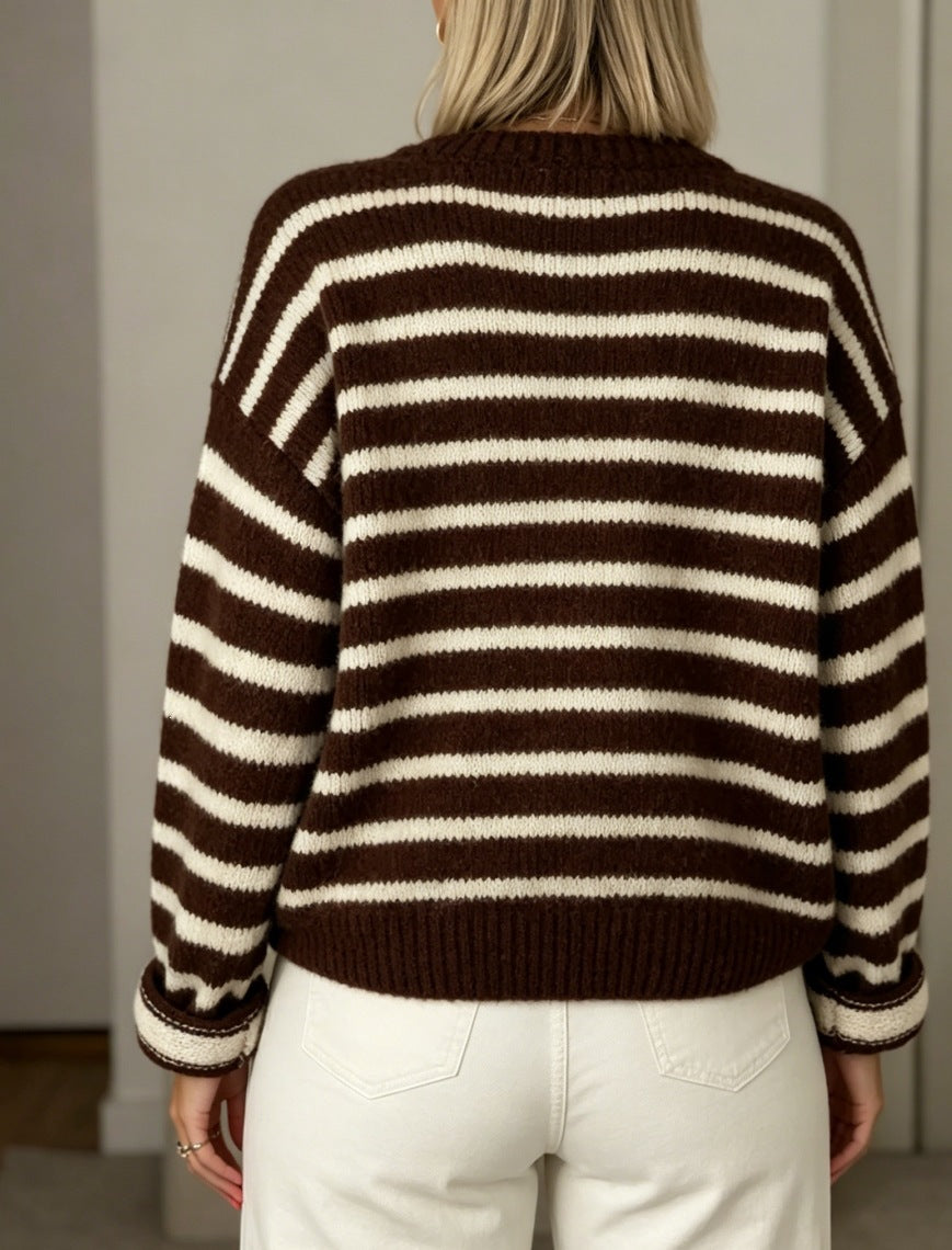 Striped Button Front Oversized Knit Cardigan