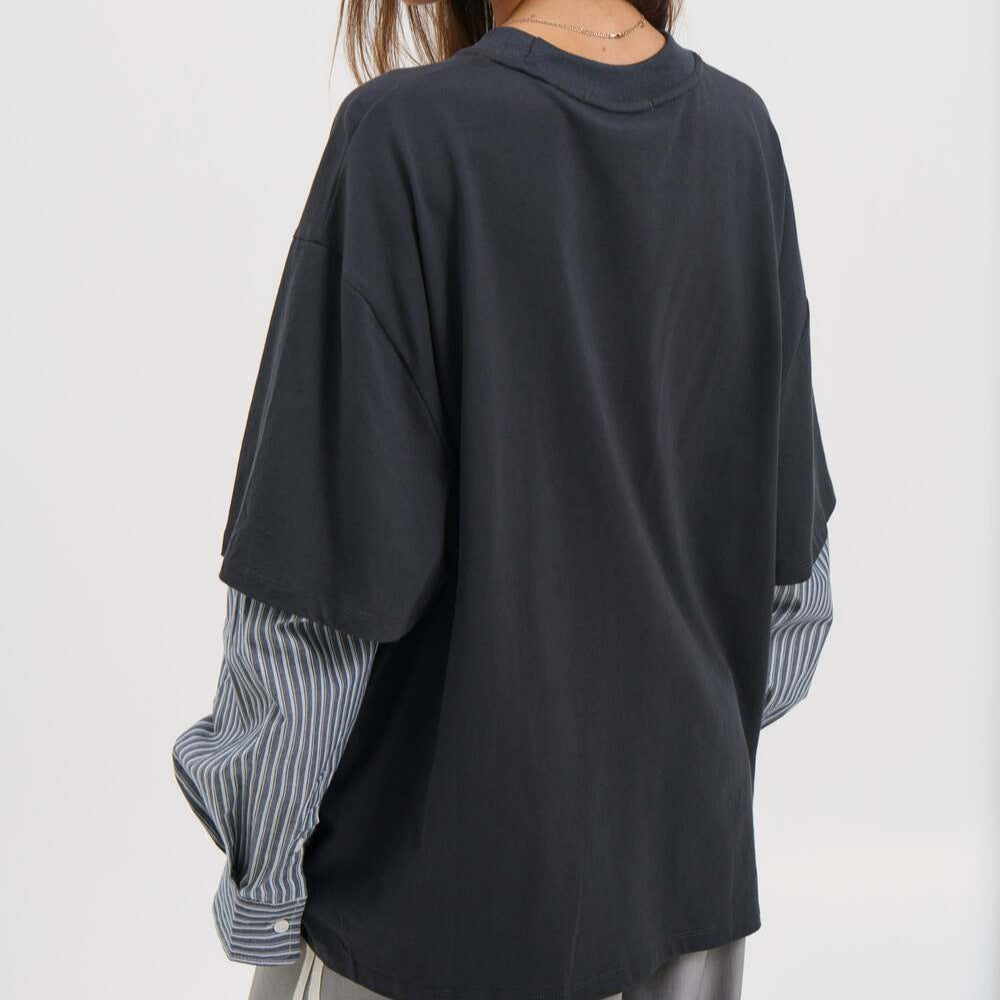 Oversized Layered Long Sleeve Cotton Tee