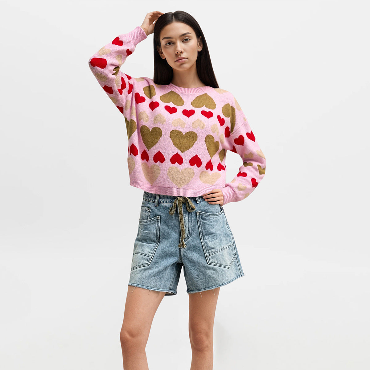 Women's Valentine Heart Crewneck Knit Sweater