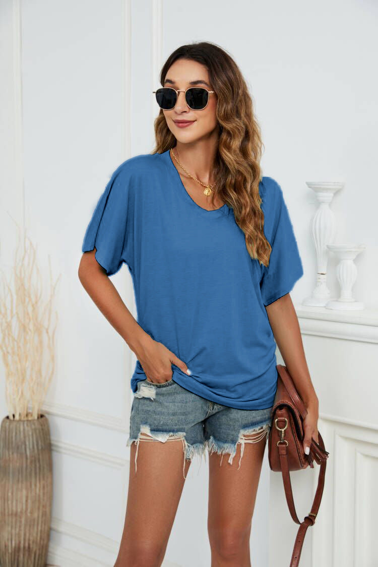 Black V Neck Loose Fit Basic Tee
