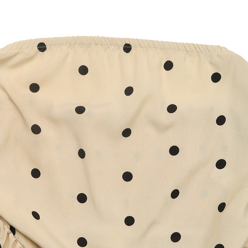 Polka Dot Strapless Peplum Tube Top Bubble Hem Crop