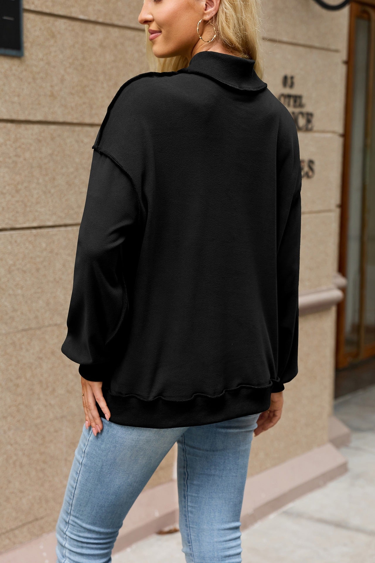 Mock Neck Exposed Seam Oversized Sweatshirt