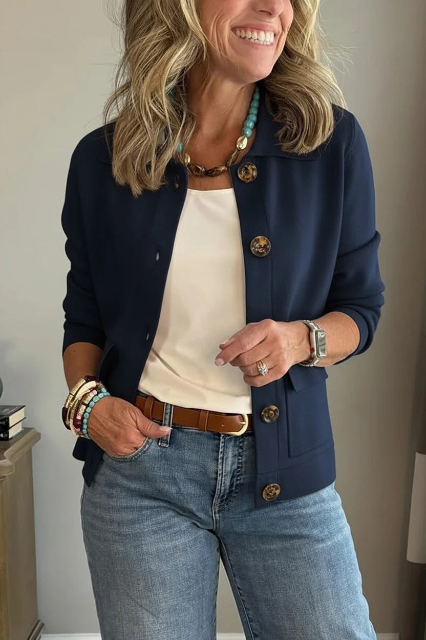 Women's Cropped Button Front Jacket Casual Fall Blazer
