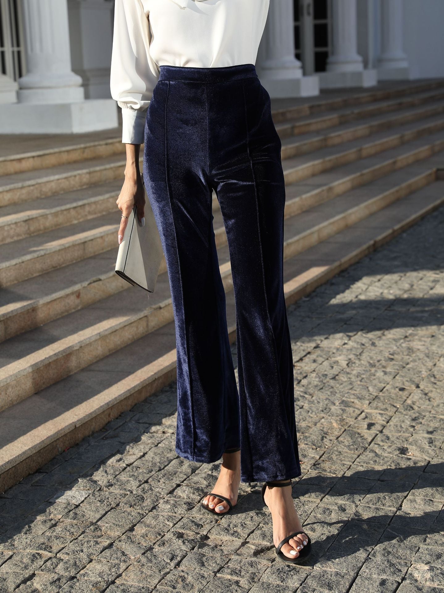 Velvet Flare Pants High Waisted Dressy Trousers