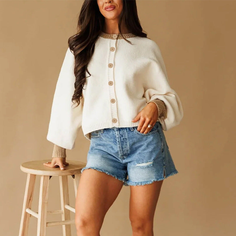 Women's Oversized Color Block Chunky Knit Cardigan
