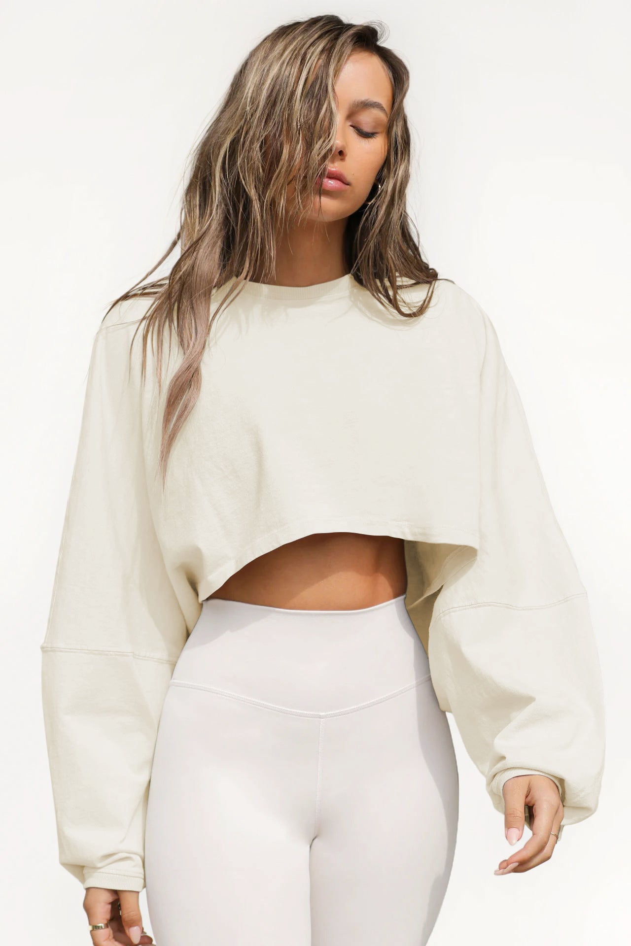 Cropped Crewneck Sweatshirt Women Long Sleeve Crop Top Tee