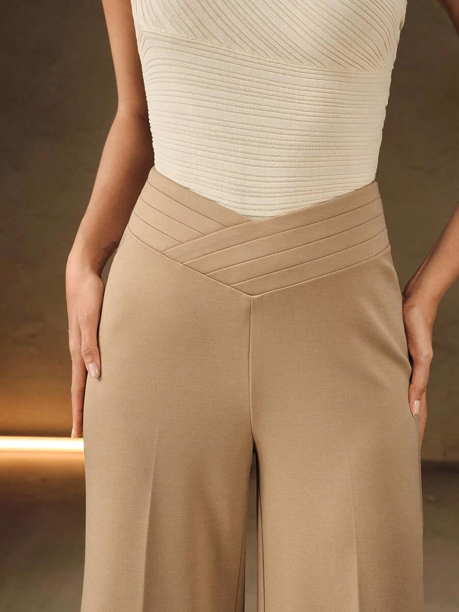 High Waisted Crossover Flare Pants Women Wide Leg Trousers