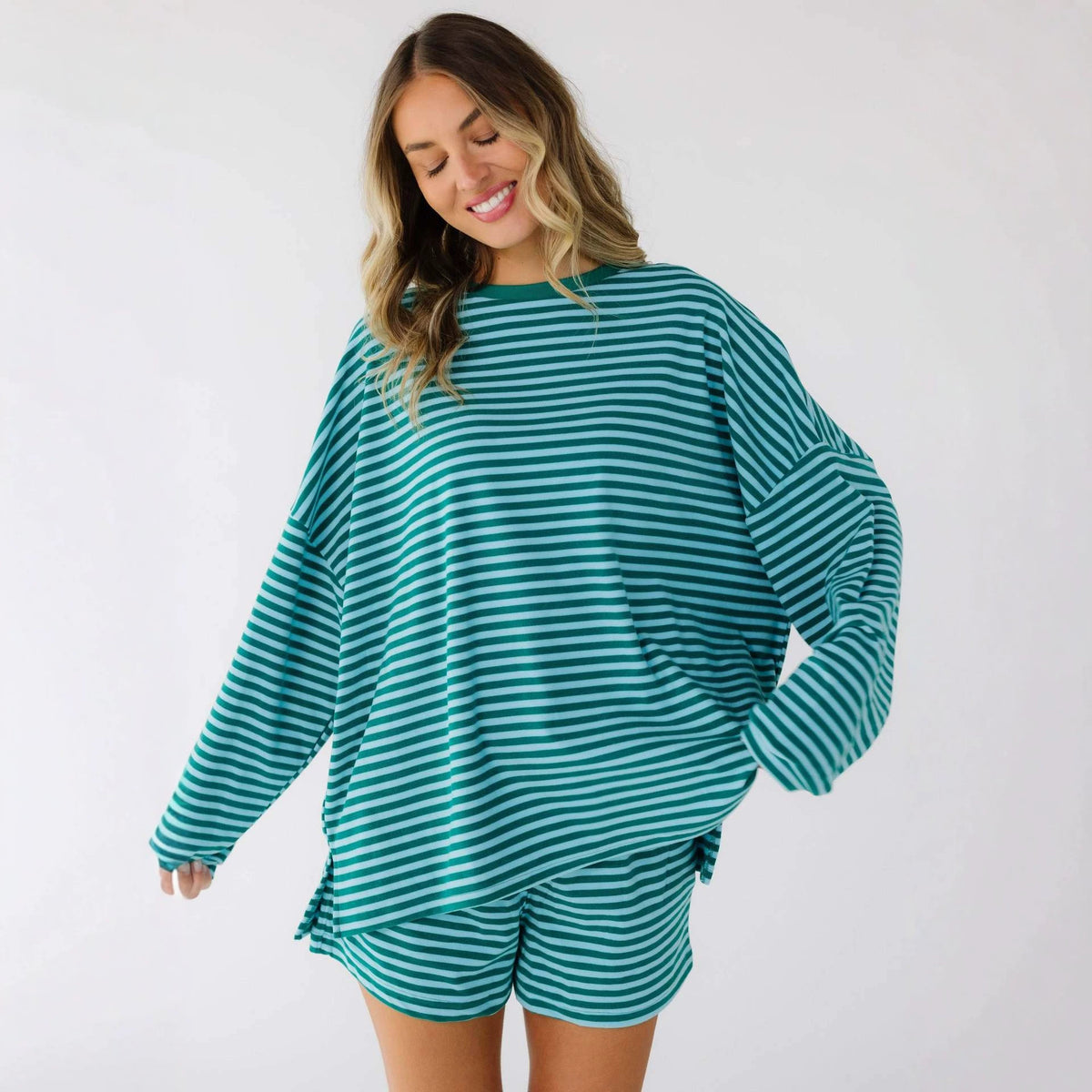 Striped Oversized Two Piece Lounge Shorts Set