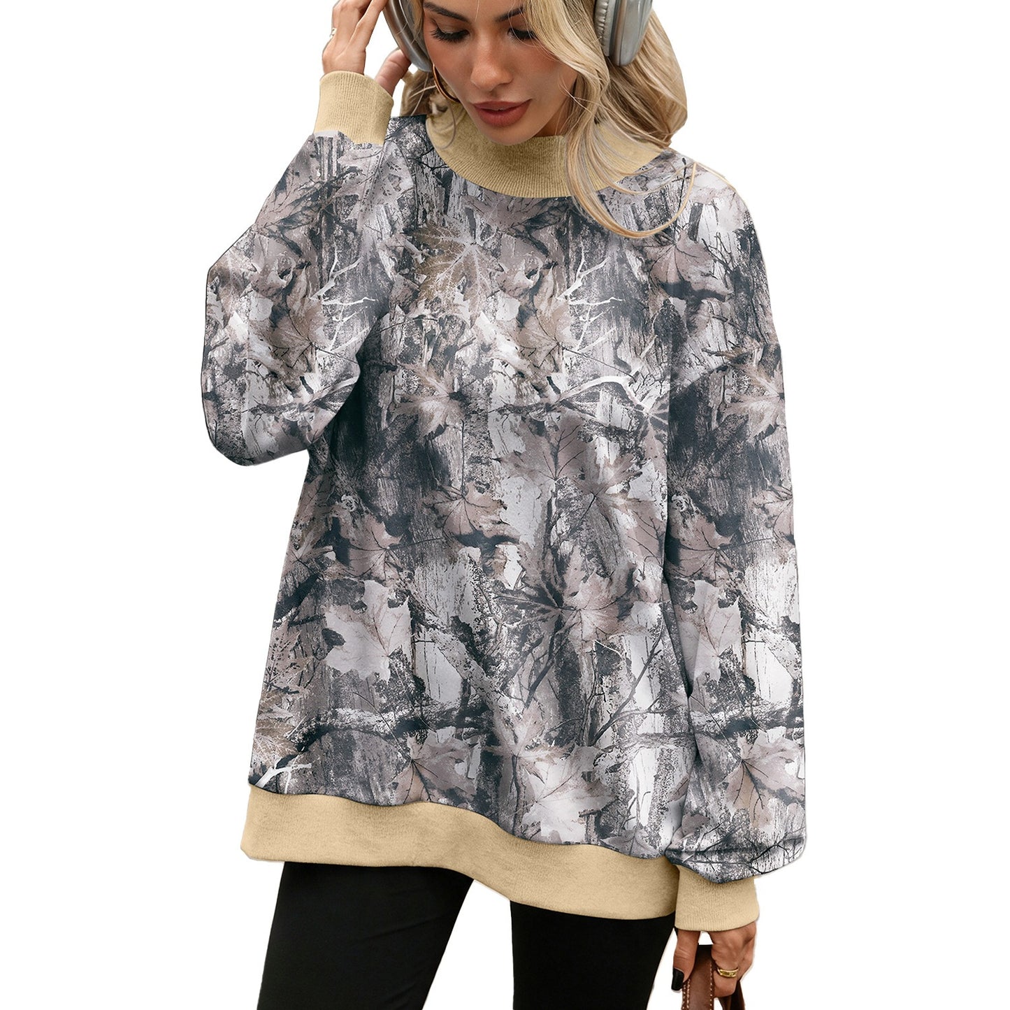 Camo Print Oversized Crew Neck Pullover Sweatshirt