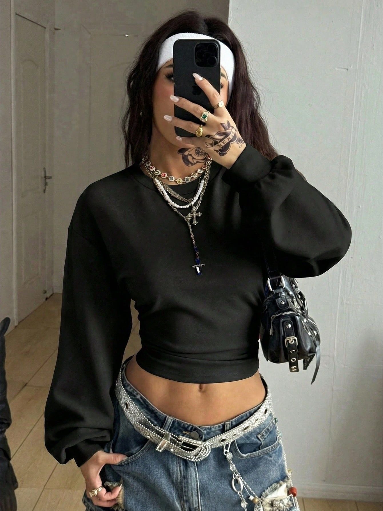 Solid Knit Crop Top Trendy Ruched Long Sleeve Slim Fit