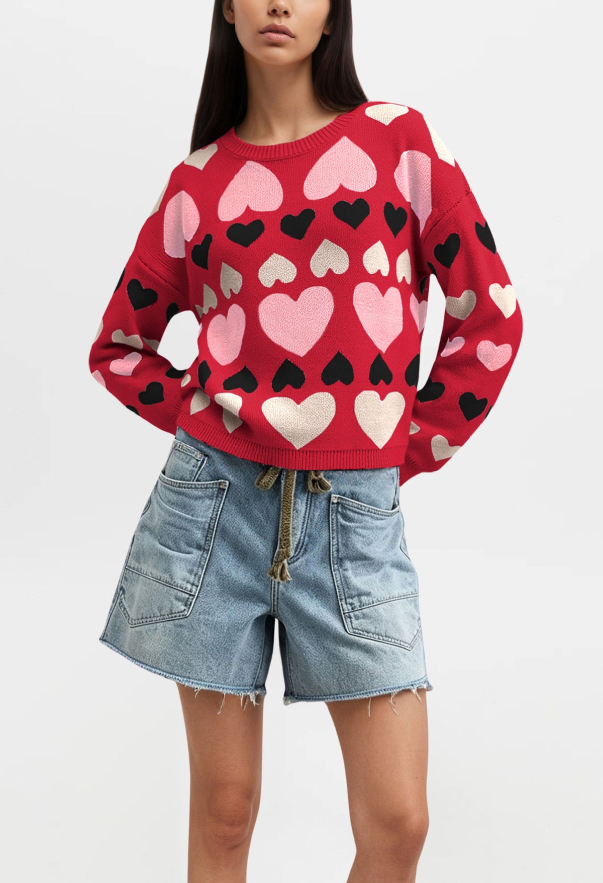 Women's Oversized Colorblock Heart Knit Sweater