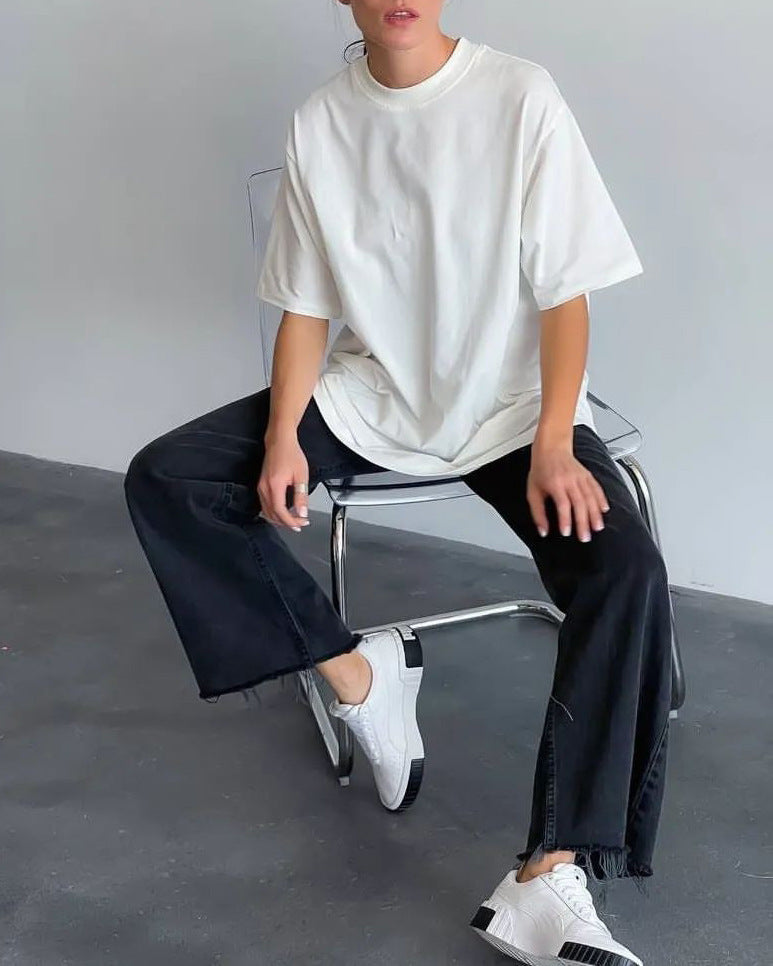 Solid Oversized T Shirt Loose Fit Crewneck Casual Tee