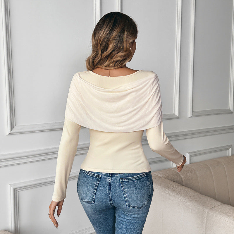 Women's Apricot Knot Shoulder Long Sleeve Top Elegant Blouse