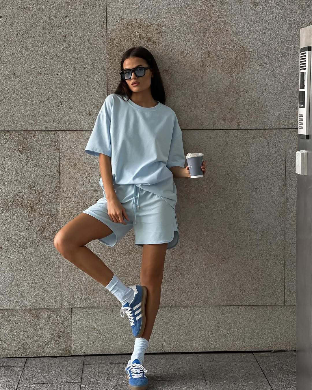 Two Piece Shorts Set, Oversized Tee & Drawstring Shorts