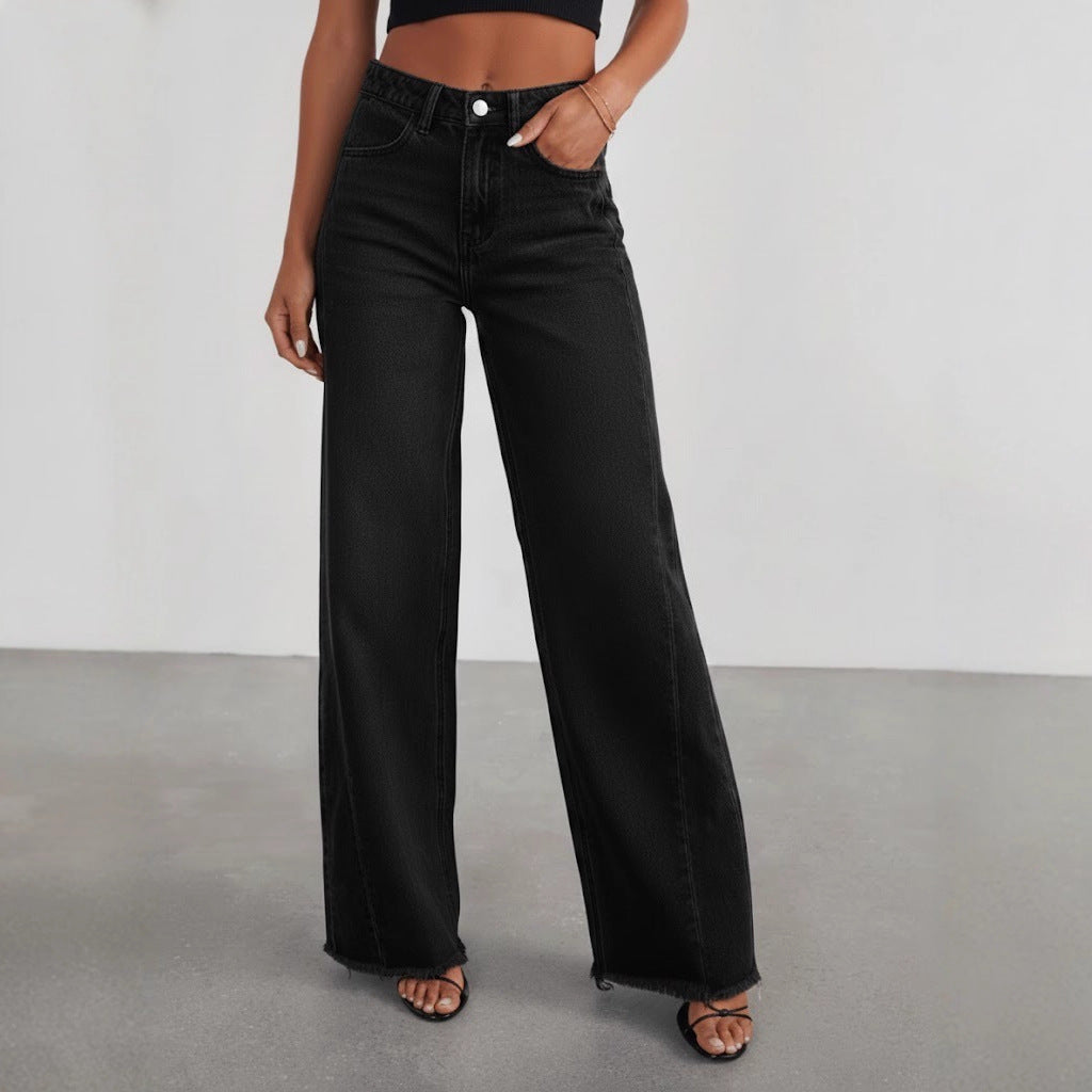 2026 High Waisted Wide Leg Washed Denim Jeans