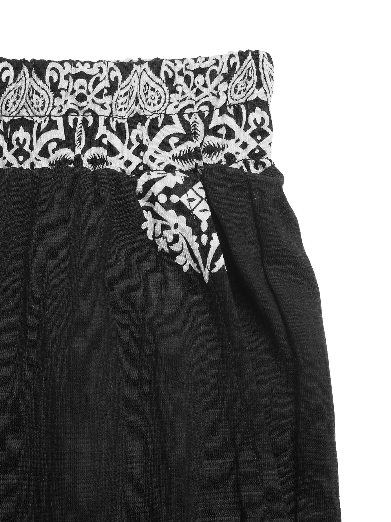 Boho Print Elastic Waist Wide Leg Vacation Pants