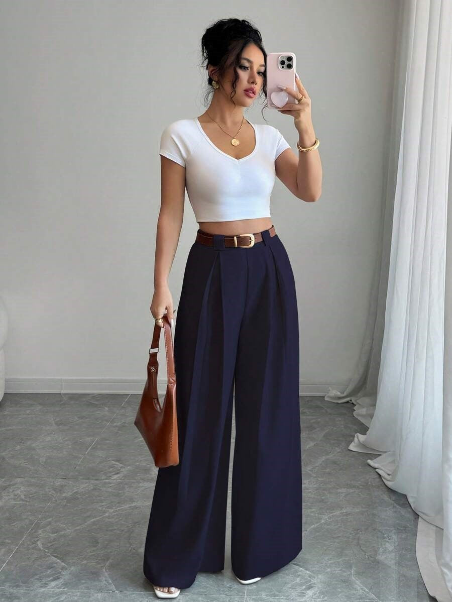 Women's High Waist Pleated Wide Leg Dress Pants