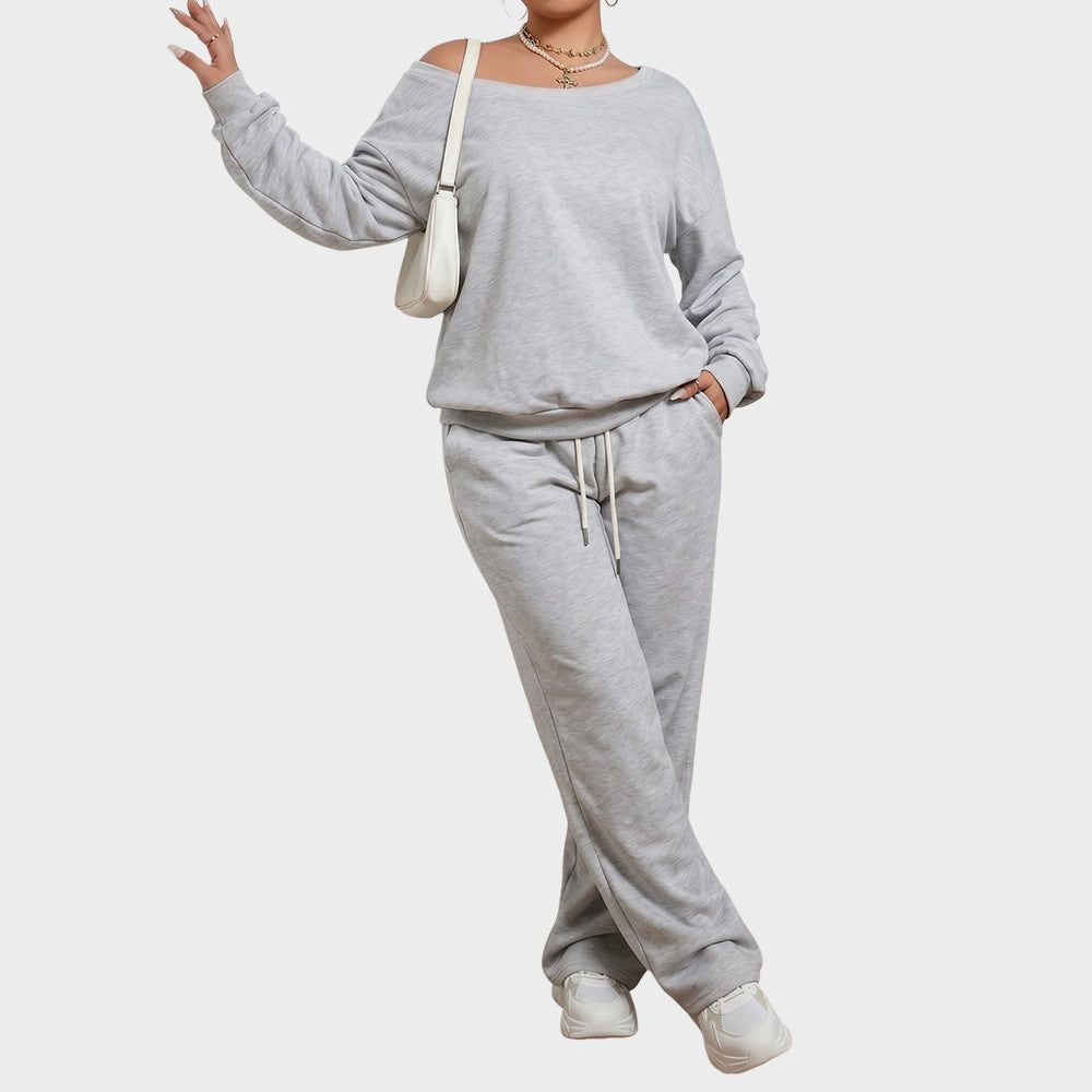 Solid Fleece Two Piece Set Oversized Lounge Casual Outfit