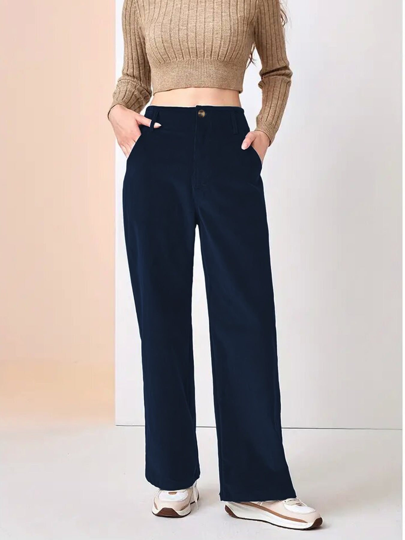 Velvet Straight Leg Pants High Waist Casual Long Trousers
