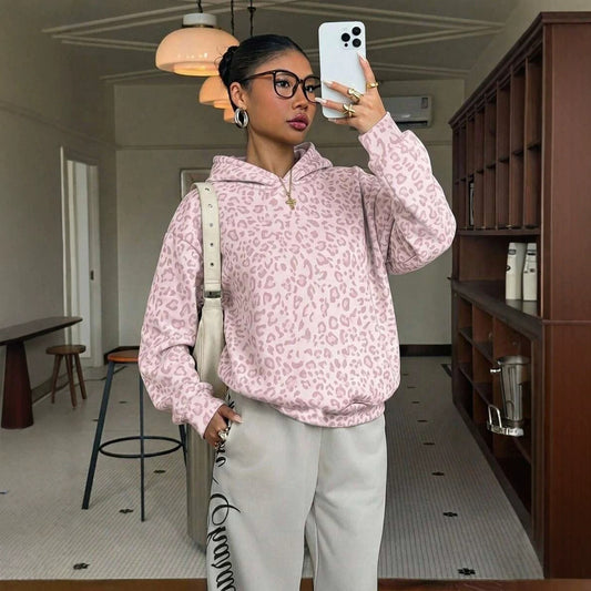 Leopard Hoodie Oversized Casual Pullover Sweatshirt