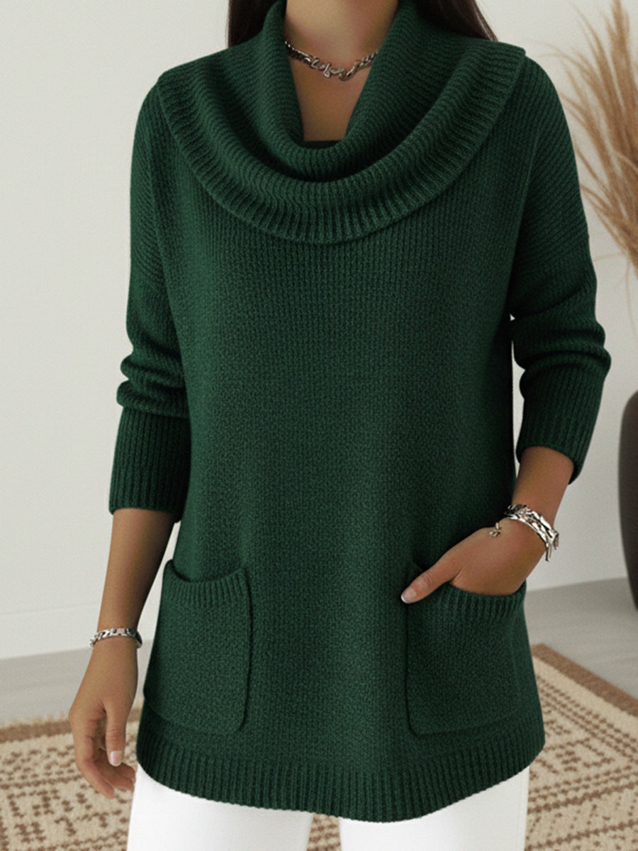 Tunic Sweater Cowl Neck Long Sleeve Top with Pockets