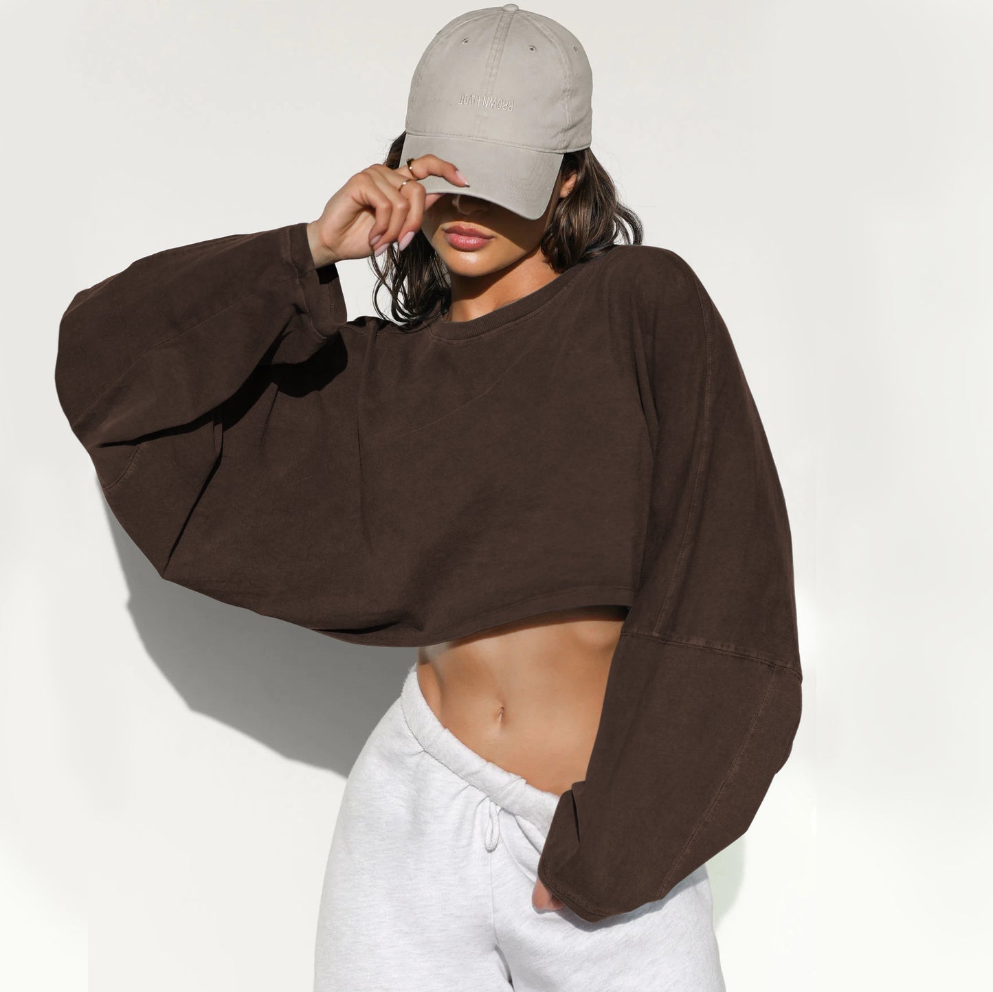 Cropped Crewneck Sweatshirt Women Long Sleeve Crop Top Tee