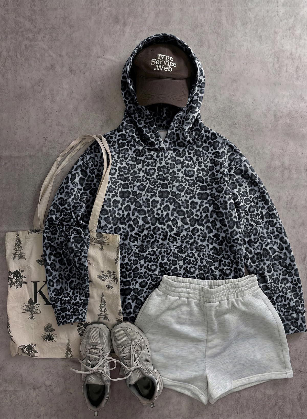 Leopard Print Hoodie Relaxed Fit Pullover
