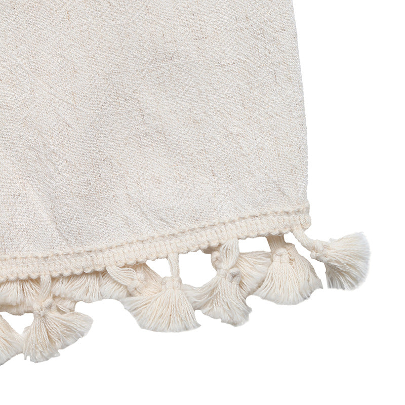Solid Linen Romper Vacation Boho Tie Strap Tassel